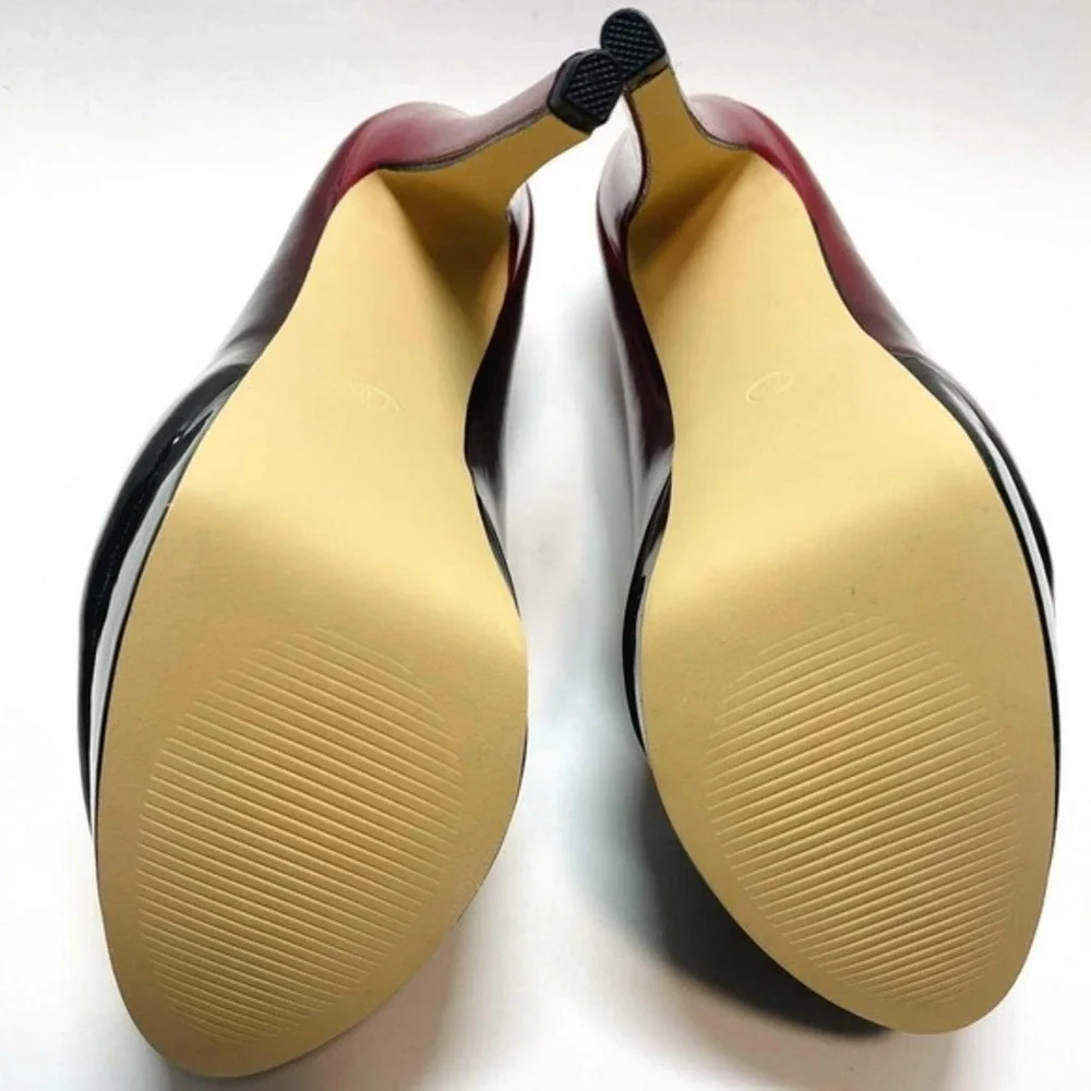 Womens MERUMOTE Peep Toe Platform Pumps Burgundy Black Ombre High‎ Heel Shoes
